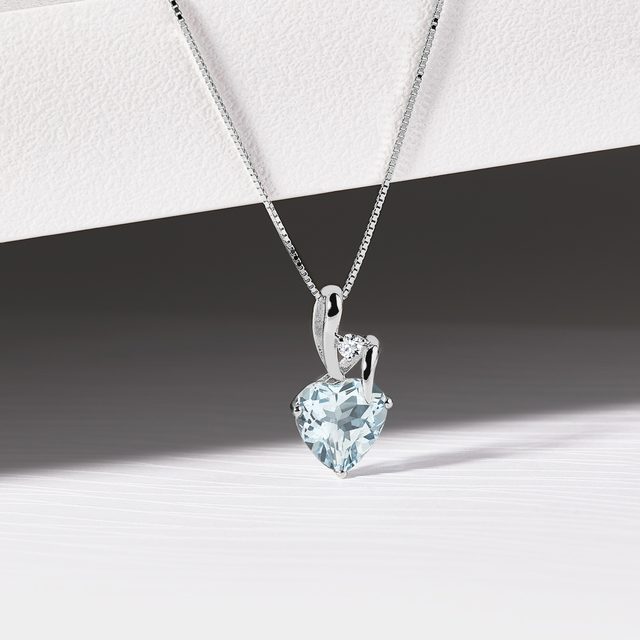 HERZHALSKETTE AUS WEISSGOLD MIT AQUAMARIN UND DIAMANT - KETTEN MIT AQUAMARIN - 