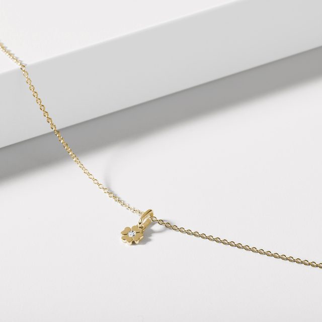 BLUMENANHÄNGER AUS GELBGOLD MIT ZIRKONIA - KINDER ANHÄNGER - 