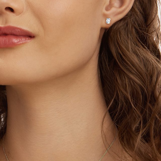 OVAL DIAMOND GOLD STUDS - DIAMOND STUD EARRINGS - 