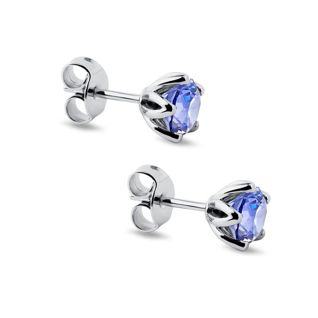 PUCES D'OREILLES EN OR BLANC AVEC TANZANITE - BOUCLES D’OREILLES EN TANZANITE - 