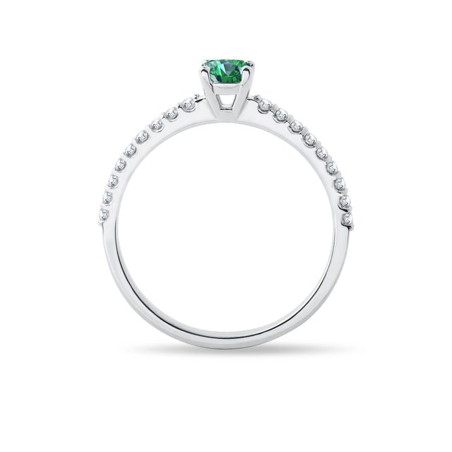 BAGUE D'OR BLANC AVEC DIAMANTS ET ÉMERAUDE - BAGUES EN ÉMERAUDE - 