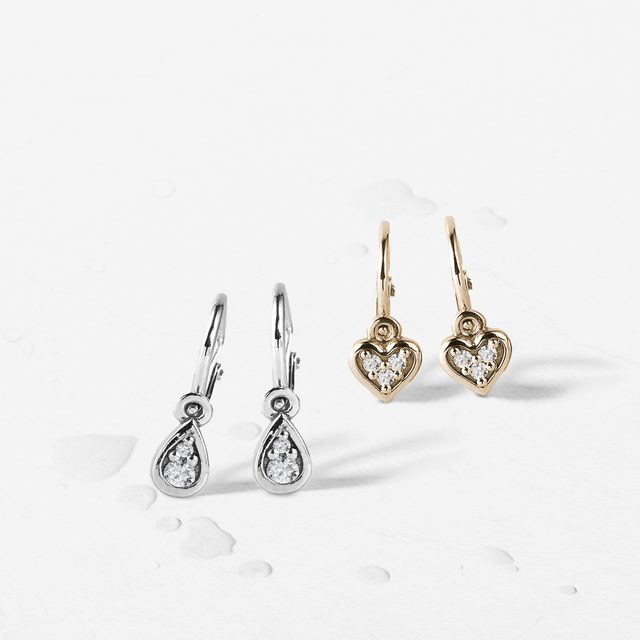 HEART-SHAPED CHILDREN'S EARRINGS WITH DIAMONDS IN GOLD - CHILDREN'S EARRINGS - 
