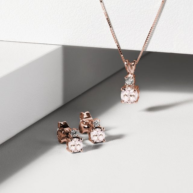 MORGANITE AND DIAMOND EARRINGS IN ROSE GOLD - MORGANITE EARRINGS - 