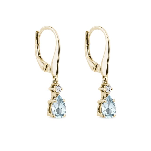 AQUAMARINE DROP EARRINGS IN YELLOW GOLD - AQUAMARINE EARRINGS - 