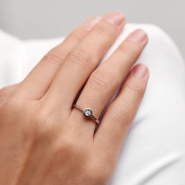 DIAMANTRING AUS WEISSGOLD MIT LÜNETTE - VERLOBUNGSRINGE MIT BRILLANT - 