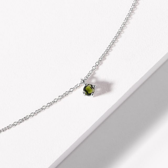 COLLIER EN OR BLANC ET MOLDAVITE - COLLIERS AVEC MOLDAVITE - 