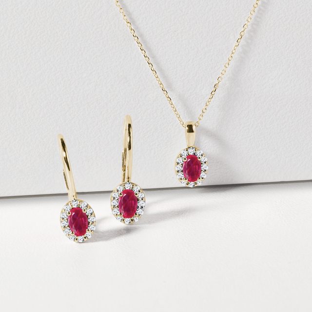 OVAL RUBY AND DIAMOND GOLD EARRINGS - RUBY EARRINGS - 