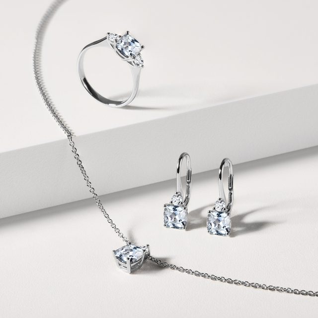 HALSKETTE AUS WEISSGOLD MIT AQUAMARIN UND DIAMANT - KETTEN MIT AQUAMARIN - 