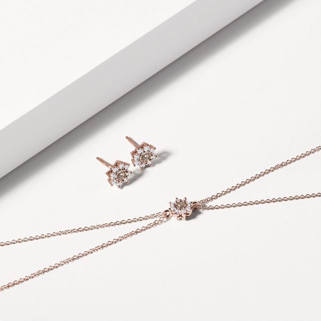 OHRRINGE AUS ROSÉGOLD MIT CHAMPAGNERFARBENER DIAMANTBLUME - OHRRINGE DIAMANT - 