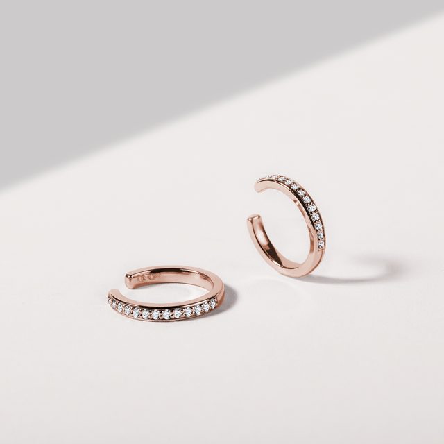 SINGLE NÁUŠNICE EAR CUFF S DIAMANTY V RŮŽOVÉM ZLATĚ - NÁUŠNICE EAR CUFF - 