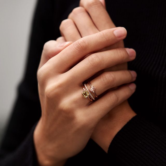 BAGUE EN OR ROSE AVEC QUARTZ CITRON - BAGUES AVEC GEMMES - 