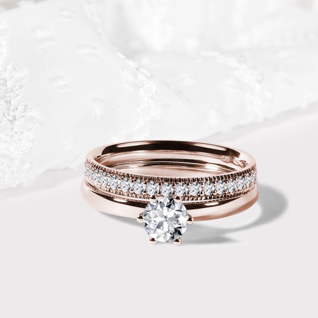 SET OF ENGAGEMENT AND WEDDING RING IN ROSE GOLD - ENGAGEMENT AND BRIDAL RING SETS - 