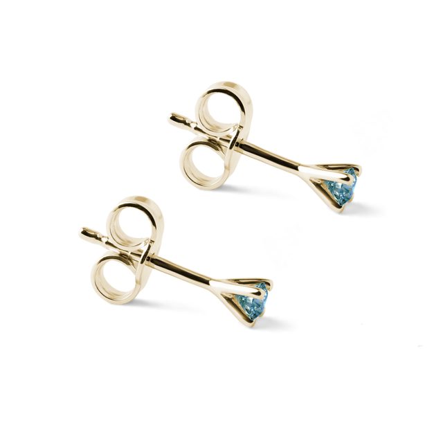 PUCES D'OREILLES EN OR JAUNE AVEC DIAMANTS BLEUS - PUCES D'OREILLES EN DIAMANT - 