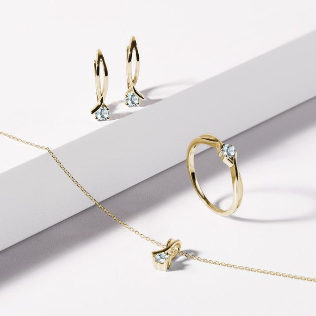 INTERTWINED AQUAMARINE RING IN YELLOW GOLD - AQUAMARINE RINGS - 