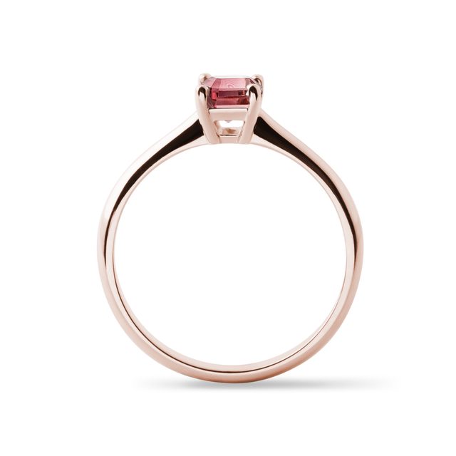 BAGUE EN OR ROSE AVEC TOURMALINE ROSE TAILLE ÉMERAUDE - BAGUES EN TOURMALINE - 