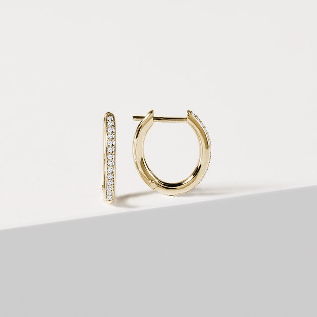 SMALL DIAMOND HOOP EARRINGS IN 14K YELLOW GOLD - DIAMOND EARRINGS - 