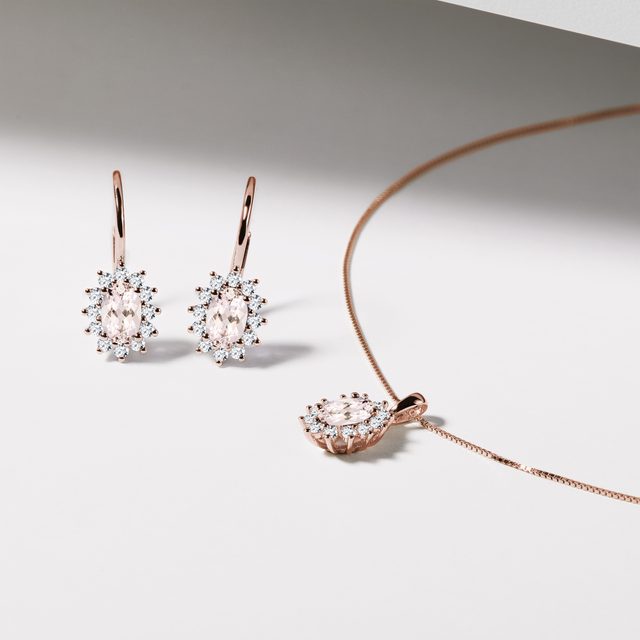 COLLIER EN OR ROSE AVEC MORGANITE ET DIAMANTS - COLLIERS AVEC MORGANITE - 