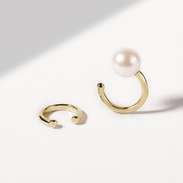 SINGLE PEARL CUFF EARRING IN YELLOW GOLD - PEARL EARRINGS - 
