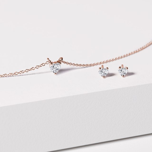 DIAMOND HEART ROSE GOLD NECKLACE - DIAMOND NECKLACES - 