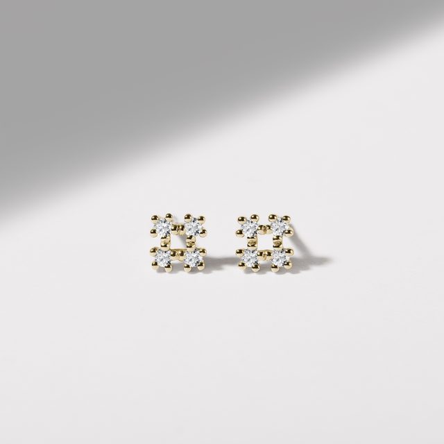 CLOUS D'OREILLES FLOCON DE NEIGE EN OR JAUNE ET DIAMANTS - PUCES D'OREILLES EN DIAMANT - 