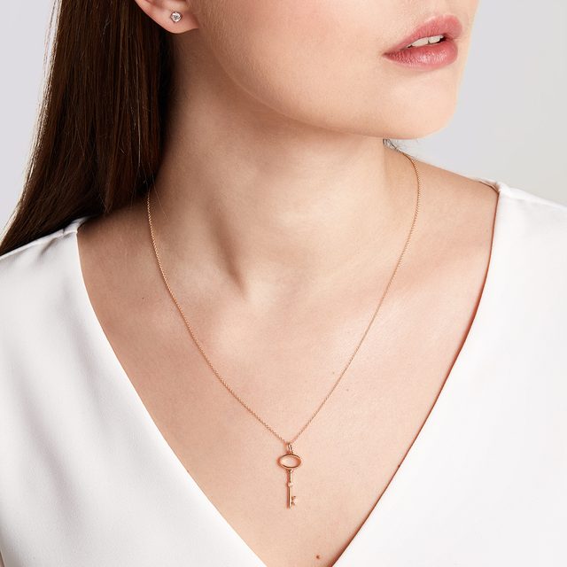 DIAMOND KEY PENDANT IN ROSE GOLD - DIAMOND NECKLACES - 