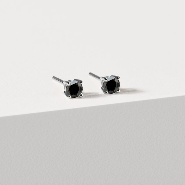 BOUCLES D'OREILLES EN OR BLANC AVEC DIAMANTS NOIRS - PUCES D'OREILLES EN DIAMANT - 