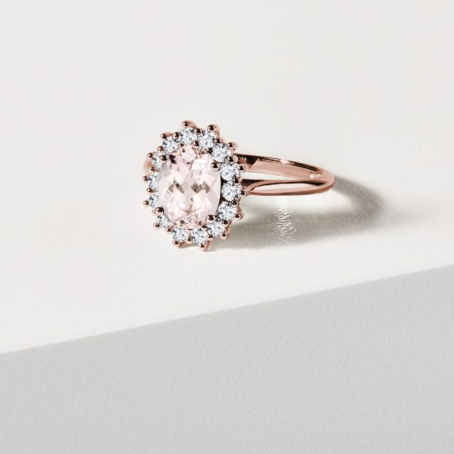 BAGUE EN OR ROSE MORGANITE ET DIAMANTS - BAGUES AVEC MORGANITE - 