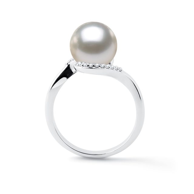 AKOYA PEARL AND DIAMOND RING IN WHITE GOLD - PEARL RINGS - 