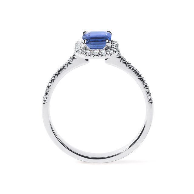 BAGUE DE FIANÇAILLES DE LUXE AVEC SAPHIR DE CEYLAN ET DIAMANTS - BAGUES DE FIANÇAILLES EN SAPHIR - 