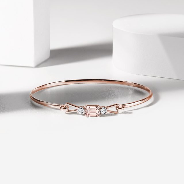 MORGANITE AND DIAMOND ROSE GOLD BRACELET - GEMSTONE BRACELETS - 