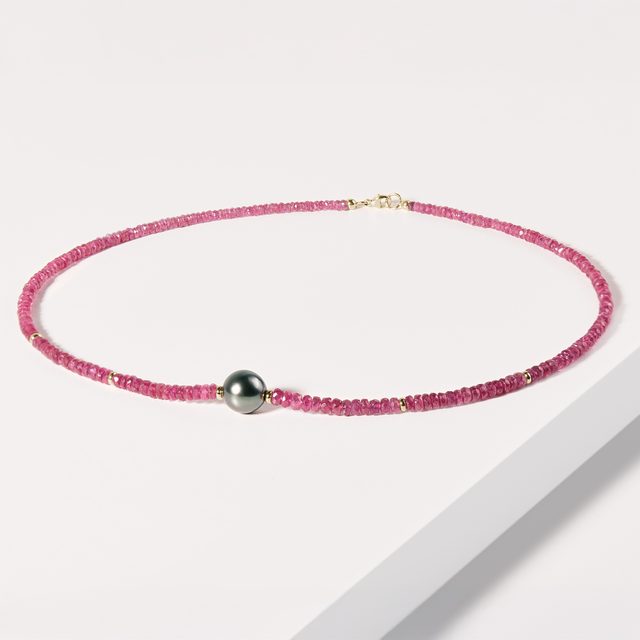 COLLIER EN RUBIS FACETTÉ AVEC PERLE DE TAHITI - COLLIERS AVEC MINÉRAUX - 