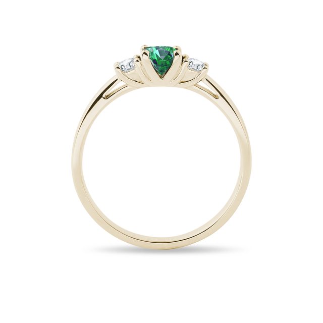 SMARAGDRING MIT DIAMANT IN GELBGOLD - RINGE MIT SMARAGD - 