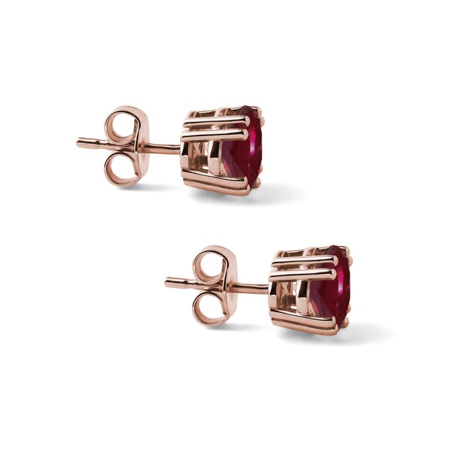 BOUCLES D'OREILLES EN OR ROSE ET RHODOLITES - BOUCLES D'OREILLES AVEC GEMMES - 