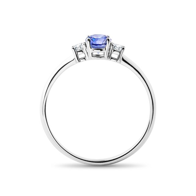 BAGUE D'OR BLANC 14 CT AVEC TANZANITE ET DIAMANTS - BAGUES EN TANZANITE - 