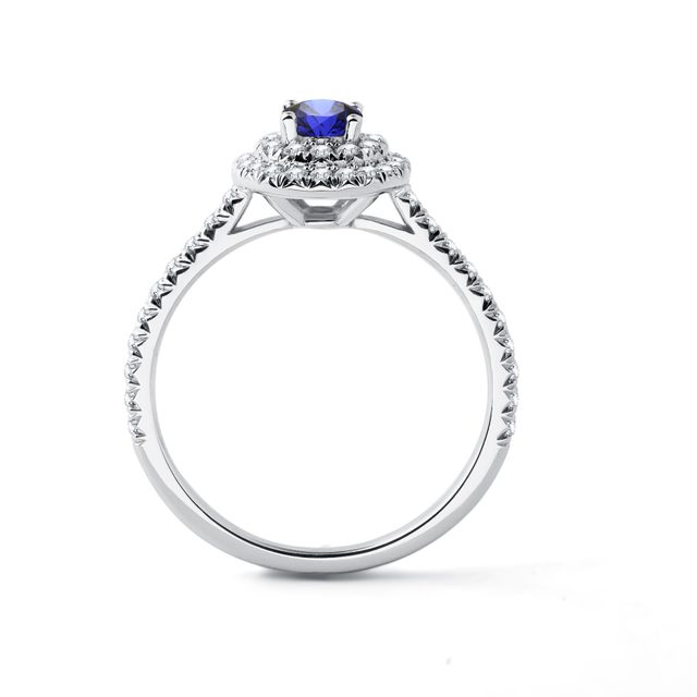 WEISSGOLDENER HALO-RING MIT SAPHIR UND DIAMANT - SAPHIRVERLOBUNGSRINGE - 