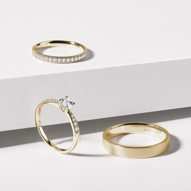 SNUBNÍ SOUPRAVA DIAMANTY A SATIN ZE ŽLUTÉHO ZLATA - SNUBNÍ SADY ZE ŽLUTÉHO ZLATA - 