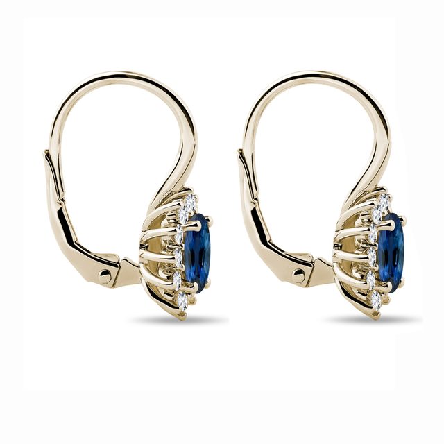 BOUCLES D'OREILLES HALO EN OR AVEC SAPHIRS ET DIAMANTS - BOUCLES D'OREILLES EN SAPHIR - 