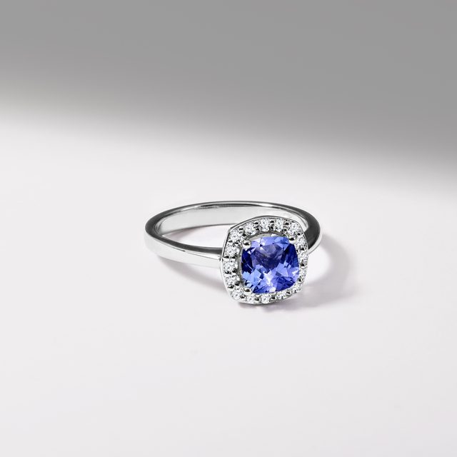ZLATÝ PRSTEŇ S TANZANITOM A DIAMANTMI - PRSTENE TANZANIT - 