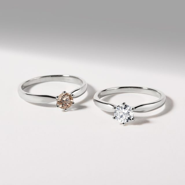 BAGUE EN OR BLANC AVEC DIAMANT CHAMPAGNE 0.5 CT - BAGUES DE FIANÇAILLES AVEC DIAMANTS DE COULEUR - 