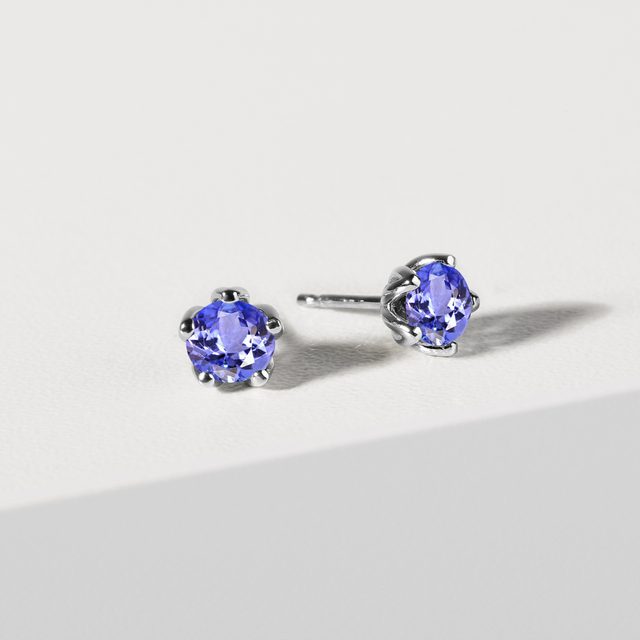 PUCES D'OREILLES EN OR BLANC AVEC TANZANITE - BOUCLES D’OREILLES EN TANZANITE - 
