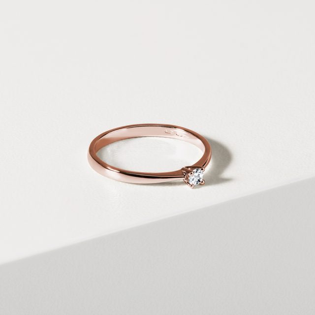 BAGUE ÉPURÉE D'OR ROSE AVEC DIAMANT - TAILLE BRILLANT - 