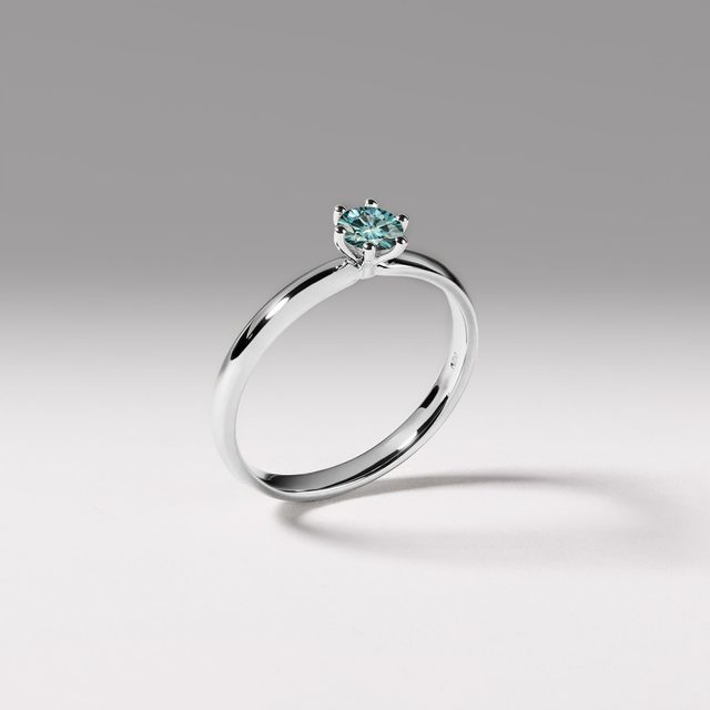 WHITE GOLD RING WITH A BLUE DIAMOND - FANCY DIAMOND ENGAGEMENT RINGS - 