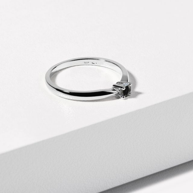 BAGUE DE FIANÇAILLES MÉTAL OR BLANC AVEC DIAMANT NOIR - BAGUES DE FIANÇAILLES AVEC DIAMANTS DE COULEUR - 