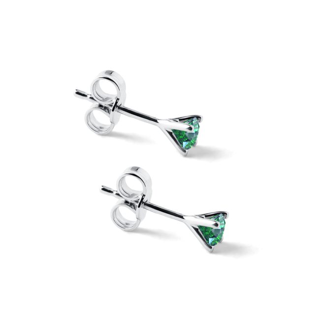MINIMALISTYCZNE KOLCZYKI Z SZMARAGDAMI Z BIAŁEGO ZŁOTA - KOLCZYKI ZE SZMARAGDAMI - 