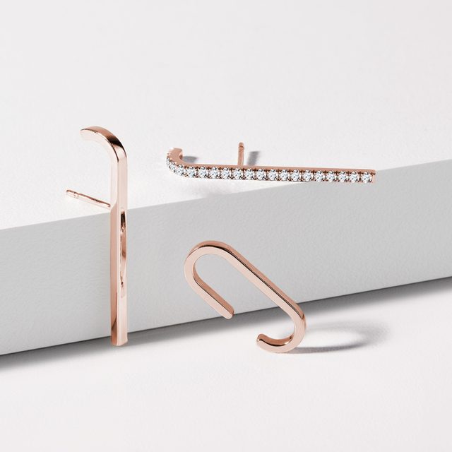 MANCHETTE UNIQUE D'OREILLE EN OR ROSE - BOUCLES D'OREILLES SOLITAIRES - 