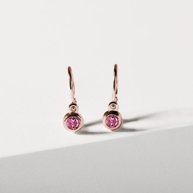BOUCLES D'OREILLES POUR ENFANTS EN OR ROSE AVEC TOURMALINES - BOUCLES D'OREILLES POUR ENFANTS - 