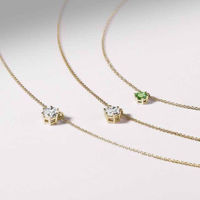 HALSKETTE AUS GELBGOLD MIT GRÜNEM DIAMANTEN - KETTEN MIT DIAMANTEN - 