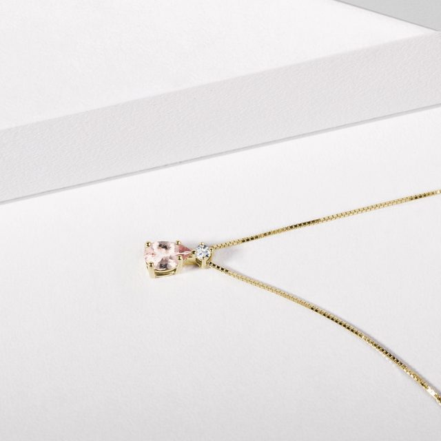14K GOLD CHAIN WITH PEAR MORGANITE PENDANT - MORGANITE NECKLACES - 