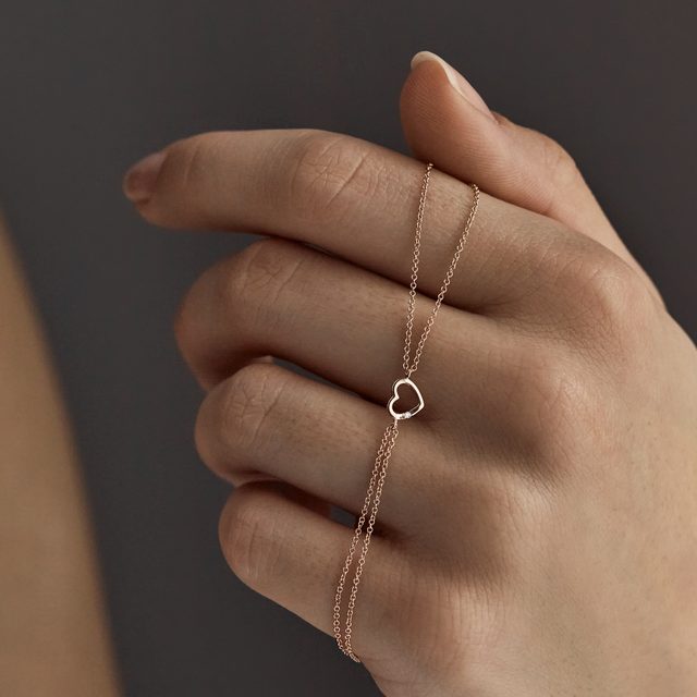 BRACELET COEUR EN OR ROSE - BRACELETS AVEC DIAMANTS - 