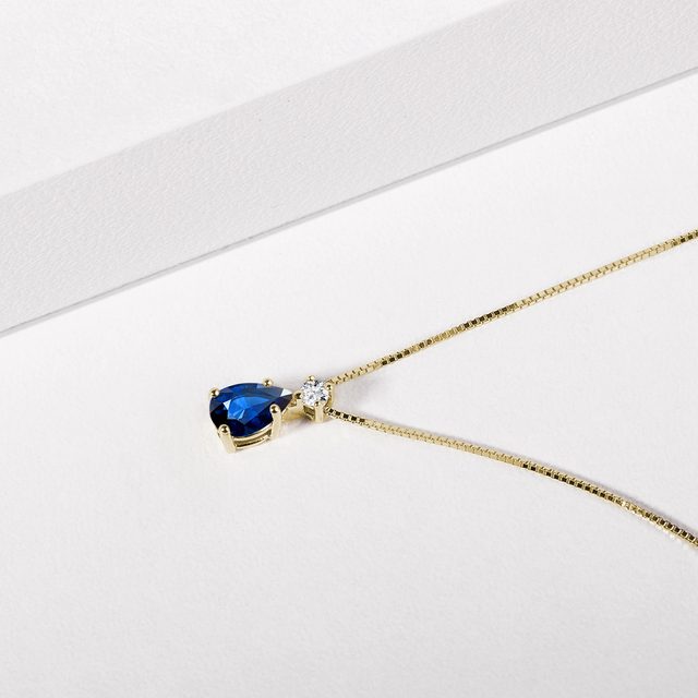 SAPPHIRE AND DIAMOND PENDANT IN GOLD - SAPPHIRE NECKLACES - 